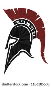Colorful polygonal style design of spartanian gladiator helmet profile