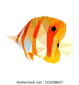 Colorful polygonal style design of striped orange fish