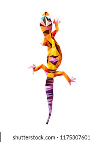 Colorful polygonal style design of wild orange and violet lizard