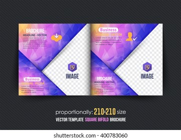 Colorful Polygonal Style Square Bi-Fold. Corporate Leaflet, Cover, Brochure Design