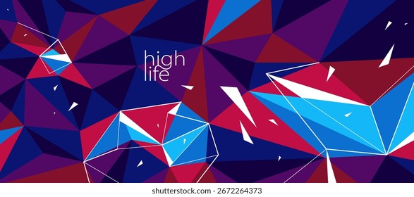 Fondo abstracto de Vector poligonal colorido, superficie de poli baja 3D con Elementos en movimiento, abstracción geométrica de superficie dinámica.