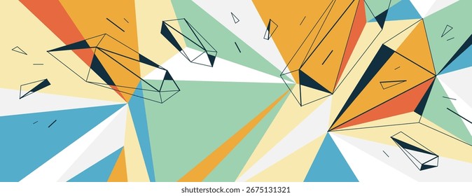 Fondo abstracto de Vector poligonal colorido, superficie de poli baja 3D con Elementos en movimiento, abstracción geométrica de superficie dinámica.