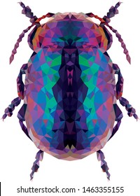 Colorful polygonal vector of a deep blue bug beetle. Symmetrical crystal illustration bug  in geometry triangle style. Geometric beetle made of triangles. Geometric insect logo silhouette dung beetle
