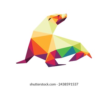 Colorful Polygonal Vector of Sea Lion Animal. Colorful Low Poly abstract Illustration of Seal. Sea Lion Colorful Logo Icon