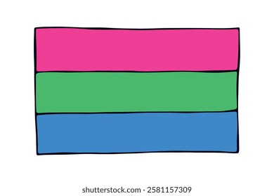 Colorful Polysexual pride flag Happy pride day LGBTQ community Pride Month Vector hand drawn doodle for posters, stickers, logo, cards