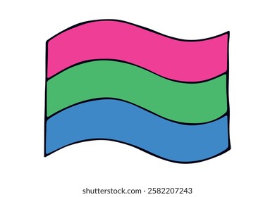 Colorful Polysexual pride flag Happy pride day LGBTQ community Pride Month Vector hand drawn doodle for posters, stickers, logo, cards