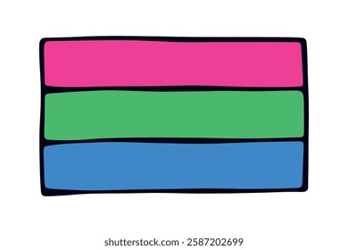 Colorful Polysexual pride flag Happy pride day LGBTQ community Pride Month Vector hand drawn doodle for posters, stickers, logo, cards