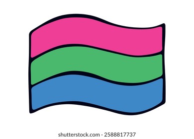 Colorful Polysexual pride flag Happy pride day LGBTQ community Pride Month Vector hand drawn doodle for posters, stickers, logo, cards