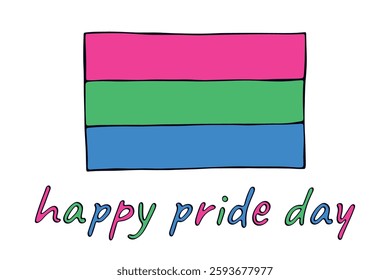 Colorful Polysexual pride flag Happy pride day LGBTQ community Pride Month Vector hand drawn doodle for posters, stickers, logo, cards