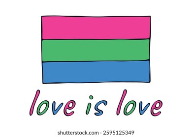 Colorful Polysexual pride flag Happy pride day LGBTQ community Pride Month Vector hand drawn doodle for posters, stickers, logo, cards