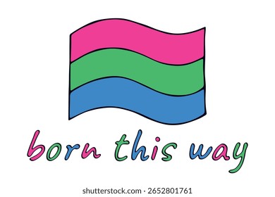 Colorful Polysexual pride flag Happy pride day LGBTQ community Pride Month Vector hand drawn doodle for posters, stickers, logo, cards