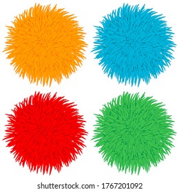 Colorful pom poms vector cartoon set isolated on a white background.