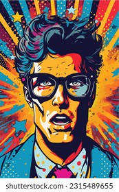 Colorful pop art boy retro background isolated. vector and illustration. fun and summer vibe. portrait of men colorful pop art illustration for designs. 