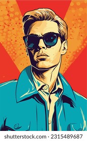 Colorful pop art boy retro background isolated. vector and illustration. fun and summer vibe. portrait of men colorful pop art illustration for designs. 