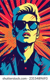 Colorful pop art boy retro background isolated. vector and illustration. fun and summer vibe. portrait of men colorful pop art illustration for designs. 