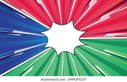 Colorful Pop Art Comic Panel Design Background. Red, Green, Yellow and Blue