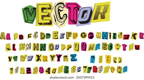 Colorful Pop Art Font Cutout Letters and Numbers Vector Set