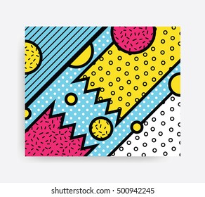Farbenfrohe Pop Art geometrische Muster mit hellen fetten Blöcken quietschen.  Designhintergrund in Rosa Gelb Blau Schwarz und Weiß. Prospekt, Poster, Magazin, Broschüre, Broschüre
