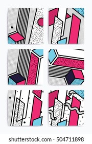 Colorful Pop art geometric pattern set with bright bold blocks. Material Design Background in Pink Yellow Blue Black and White. Prospectus, poster, magazine, broadsheet, leaflet, book