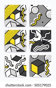 Diseño geométrico de arte pop colorido con bloques de negrita brillantes. Fondo de diseño de material en blanco y negro amarillo. Prospecto, afiche, revista, folleto, folleto, libro