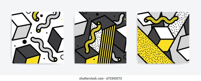 Colorful Pop art geometric pattern set with bright bold blocks. Colorful Material Design Background in Pink Yellow Blue Black and White. Prospectus, poster, magazine, broadsheet, leaflet, book