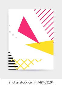 Colorful Pop art geometric pattern with bright bold blocks squiggles. Colorful Material Design Background in Pink Yellow Blue Black and White. Prospectus, poster, magazine, broadsheet, leaflet, book