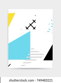 Colorful Pop art geometric pattern with bright bold blocks squiggles. Colorful Material Design Background in Pink Yellow Blue Black and White. Prospectus, poster, magazine, broadsheet, leaflet, book