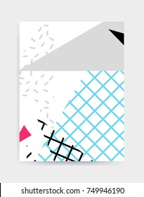 Colorful Pop art geometric pattern with bright bold blocks squiggles. Colorful Material Design Background in Pink Yellow Blue Black and White. Prospectus, poster, magazine, broadsheet, leaflet, book
