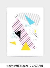 Colorful Pop art geometric pattern with bright bold blocks squiggles. Colorful Material Design Background in Pink Yellow Blue Black and White. Prospectus, poster, magazine, broadsheet, leaflet, book