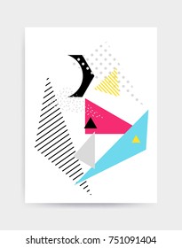 Colorful Pop art geometric pattern with bright bold blocks squiggles. Colorful Material Design Background in Pink Yellow Blue Black and White. Prospectus, poster, magazine, broadsheet, leaflet, book