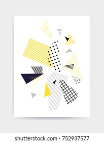 Colorful Pop art geometric pattern with bright bold blocks squiggles. Colorful Material Design Background in Pink Yellow Blue Black and White. Prospectus, poster, magazine, broadsheet, leaflet, book