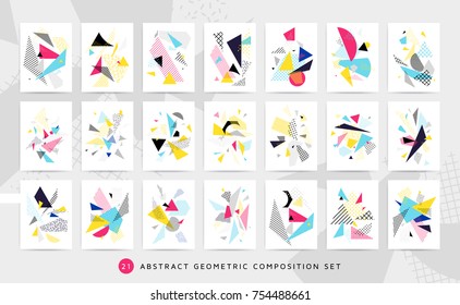 Colorful Pop Art Geometric Pattern With Bright Bold Blocks Squiggles. Colorful Material Design Background In Pink Yellow Blue Black And White. Prospectus, Poster, Magazine, Broadsheet, Leaflet, Book