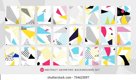 Colorful Pop Art Geometric Pattern With Bright Bold Blocks Squiggles. Colorful Material Design Background In Pink Yellow Blue Black And White. Prospectus, Poster, Magazine, Broadsheet, Leaflet, Book