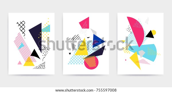 Colorful Pop art geometric pattern with bright bold\
blocks squiggles. Colorful Material Design Background in Pink\
Yellow Blue Black and White. Prospectus, poster, magazine,\
broadsheet, leaflet,\
book