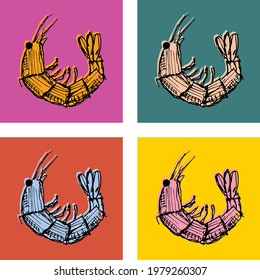 
Colorful, Pop Art, Hand Drawn Shrimp