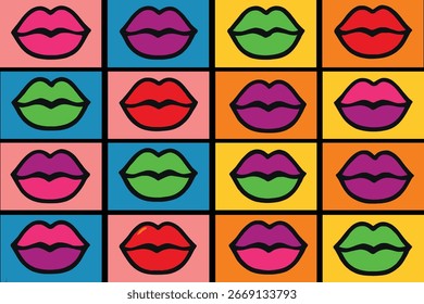 Colorful Pop Art Lips Pattern Background Illustration