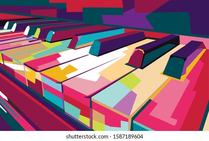 colorful pop art piano vector, illustration