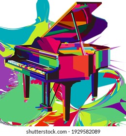  colorful pop art piano vector wpap, illustration