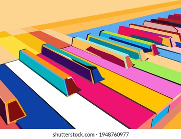 : colorful pop art piano vector wpap, illustration, wall art decor