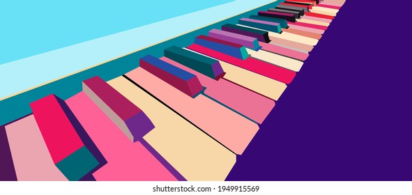 colorful pop art piano vector wpap, illustration, wall art decor	