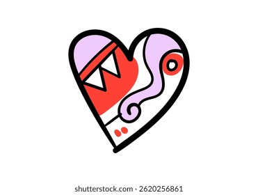 Colorful pop art style heart illustration with abstract patterns and bold outlines.
