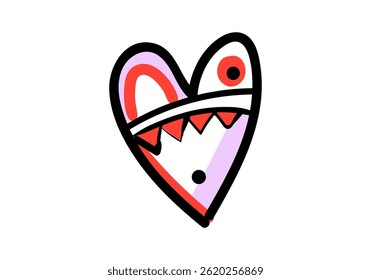 Colorful pop art style heart illustration with abstract patterns and bold outlines.