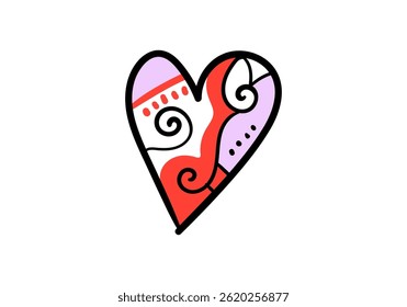 Colorful pop art style heart illustration with abstract patterns and bold outlines.