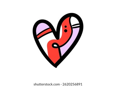 Colorful pop art style heart illustration with abstract patterns and bold outlines.