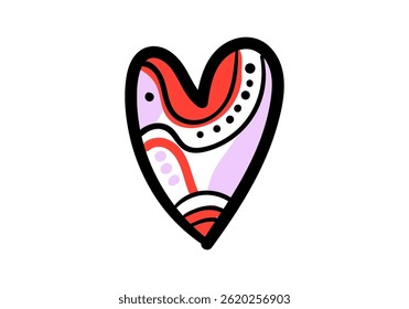 Colorful pop art style heart illustration with abstract patterns and bold outlines.