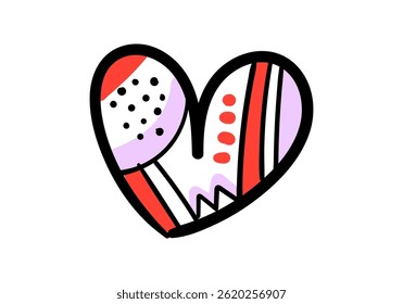 Colorful pop art style heart illustration with abstract patterns and bold outlines.