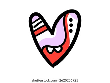 Colorful pop art style heart illustration with abstract patterns and bold outlines.