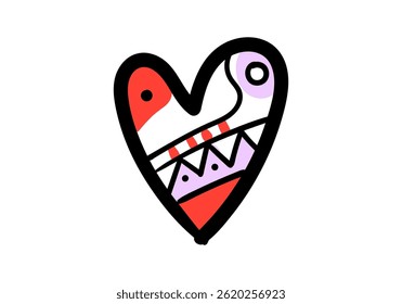 Colorful pop art style heart illustration with abstract patterns and bold outlines.