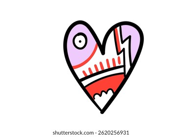 Colorful pop art style heart illustration with abstract patterns and bold outlines.