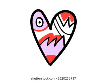 Colorful pop art style heart illustration with abstract patterns and bold outlines.